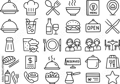 Vector outline, icon pack, icon sheet, restaurant theme
