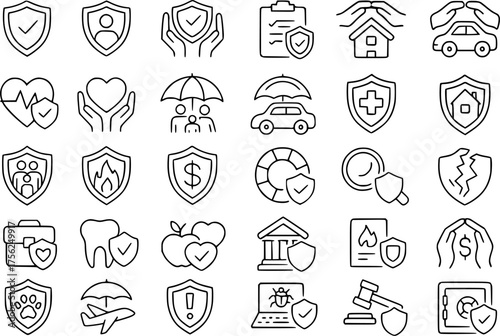 Vector outline, icon pack, icon sheet, insurance theme