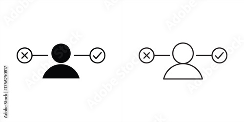 Vector art of two icons representing a person with a checkmark and an x mark
