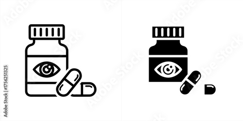 Vector art of eye care medication bottle and capsules