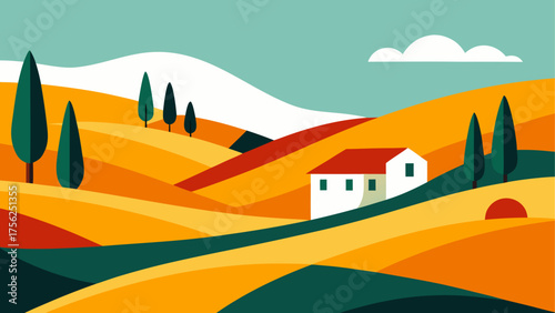 Landscape with house and rolling hills art