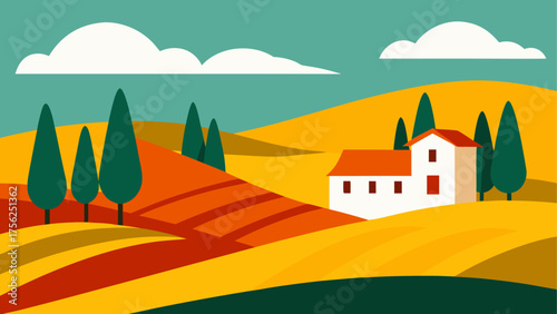 Landscape view of a house on a hillside