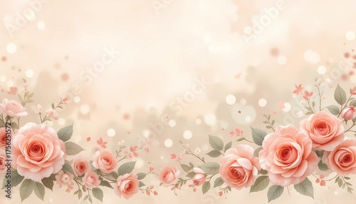 Pink floral rose background with a heart design for a Valentine's Day wedding card or gift frame.