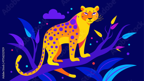 Leopard standing on a tree branch art