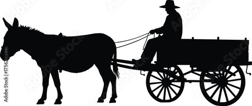 Wallpaper Mural Donkey cart silhouette cartoon illustration, symbolic rural transportation and expressive gesture artwork for lifestyle and cultural storytelling design Torontodigital.ca