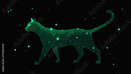 Glowing cat silhouette in starry night
