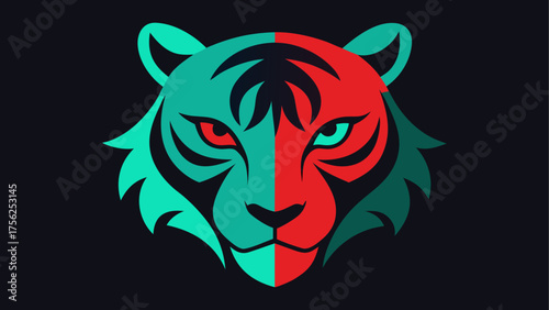 Illustrated tiger head split in two colors
