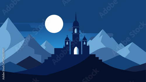 Silhouette castle under the moonlight sky
