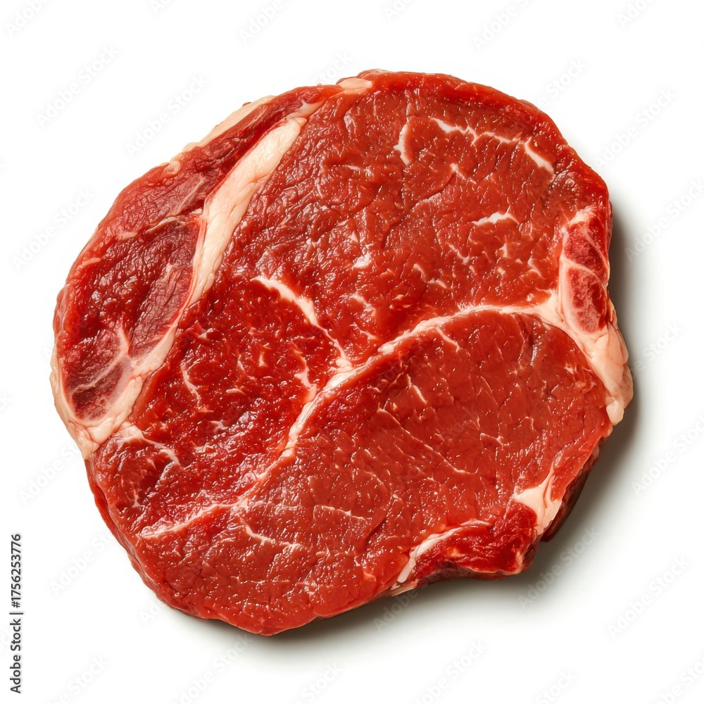 Fototapeta premium Fresh Raw Beef Cut with Marbling on White Background for Culinary Use and Presentation