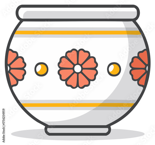 Traditional clay water pot with floral decoration vector illustration