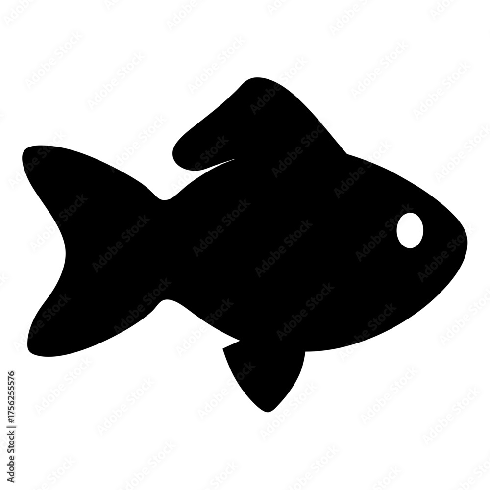 Obraz premium Vector art of a simple black silhouette of a fish with a white eye, isolated on a