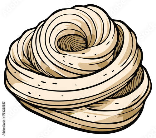 Elegant cartoon illustration of a twisted nest of pasta or noodles on a plain background, perfect for menu, packaging and logo design