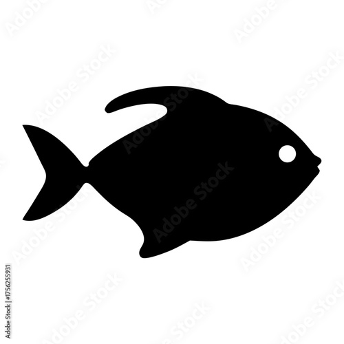 Vector art of a simple black silhouette of a fish with a white eye, isolated on a, representing aquatic life and the ocean