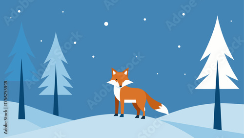 Fox standing in a winter landscape scene