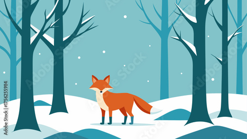 Fox standing in a snowy winter forest