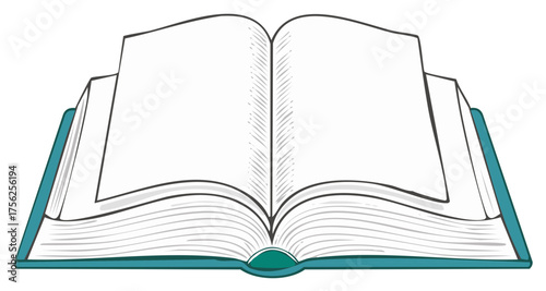 Open book with blank white pages and a teal cover in a clean illustration style