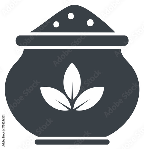 Full jar with organic fertilizer and leaves icon, vector illustration