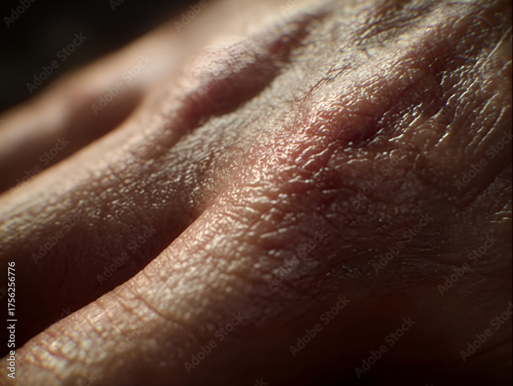 Fototapeta premium Close-up of an elderly hand showcasing fine lines and textures, symbolizing wisdom and age.