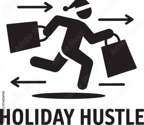 Silhouette of person running with shopping bags depicting holiday hustle retail activity