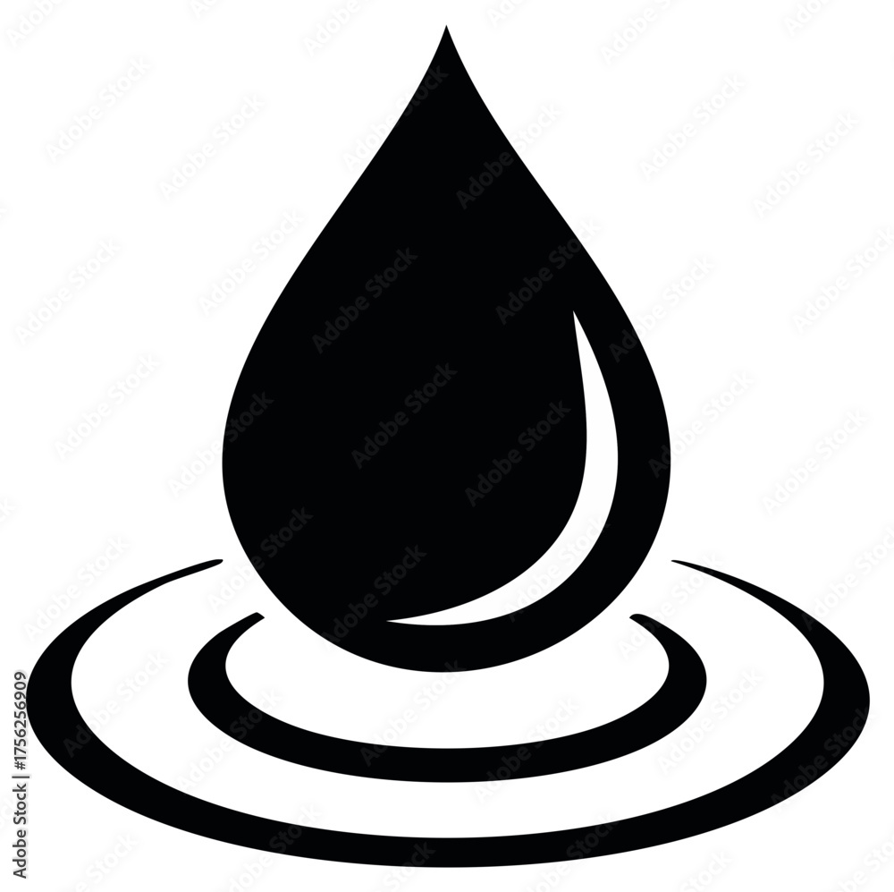 Fototapeta premium Single Black Liquid Drop Creating Ripples in Water