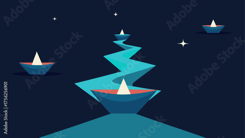 Boats with candles on a winding river night