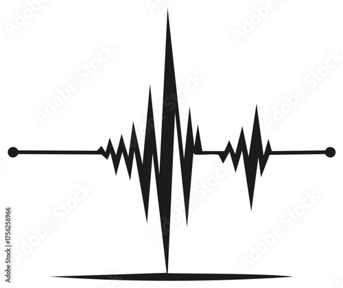 Sharp black seismic wave illustration with horizontal line and dots