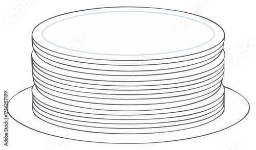 Stack of white plates, isolated outline style, vector illustration