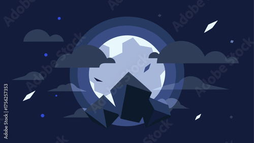 Illustration of night scene with full moon