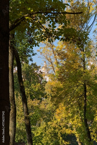  Vitebsk, Belarus, October 8, 2025. Trees in an old park in autumn.                              