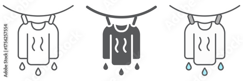 Clothes drying line icon, laundry and housekeeping, hanging clothes sign, vector graphics, a linear pattern on a white background. editable stroke