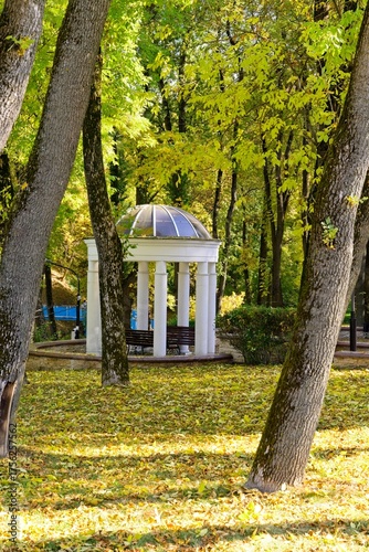  Vitebsk, Belarus, October 8, 2025. Round gazebo in the city park.                              