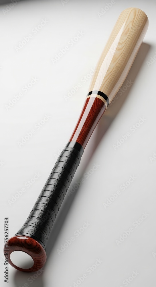 Naklejka premium Wooden Baseball Bat with Black Grip and Red Accents