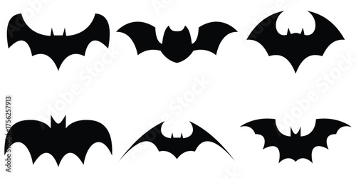 Halloween Bat Silhouettes Vector Set – Spooky Bat Icons on White Background