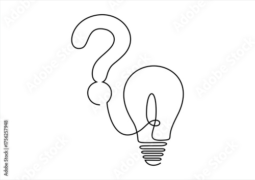 Continuous Line Drawing of Question Mark and Lightbulb Idea. continuous line drawing. Editable stroke.