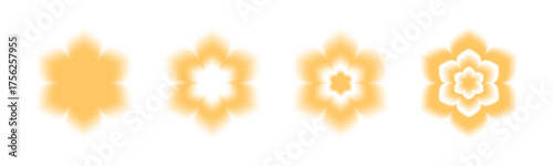 Y2K aura blur flower shapes in soft yellow gradient with glowing edges. Retro aesthetic blossom elements in dreamy nostalgic vibe for early 2000s inspired designs and backgrounds. Blurred blooms.