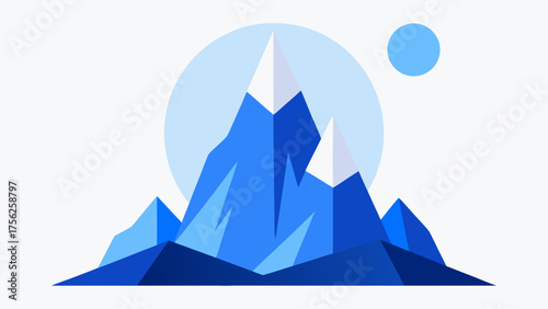 Blue mountain range with circle and moon