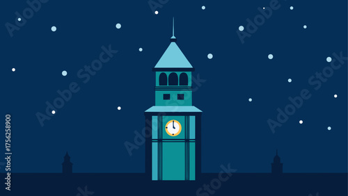 Clock tower under starry night illustration