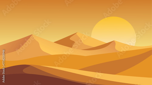 Illustration of desert dunes with setting sun