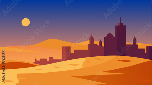 City skyline at sunset in desert landscape