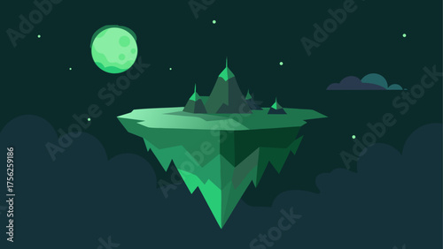 Floating island with moon and stars night