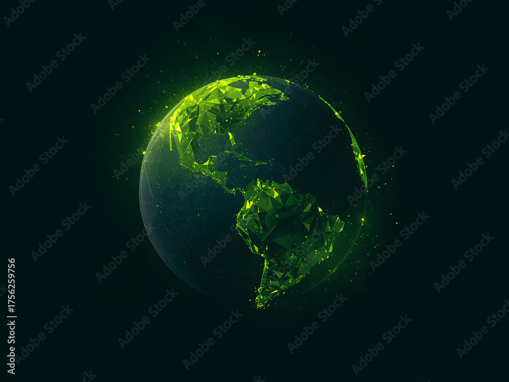 Fototapeta premium Futuristic Green Polygonal Earth Globe