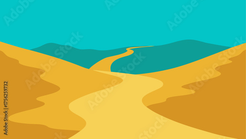 Desert landscape with winding road ahead