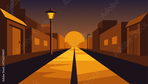 Street view with buildings and sunset scene