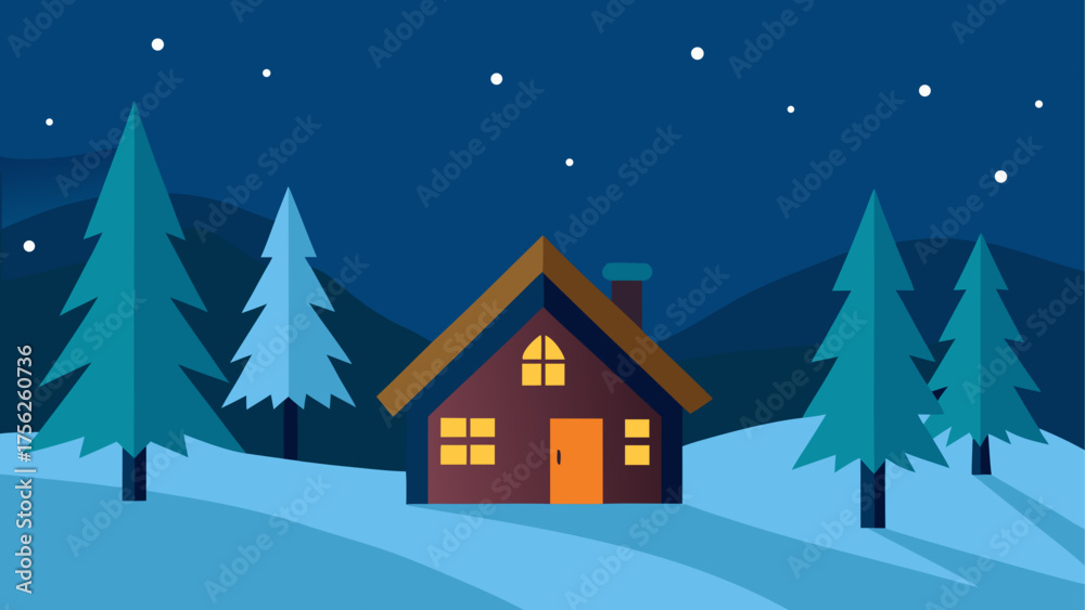 Naklejka premium Cabin in the woods at night with stars up