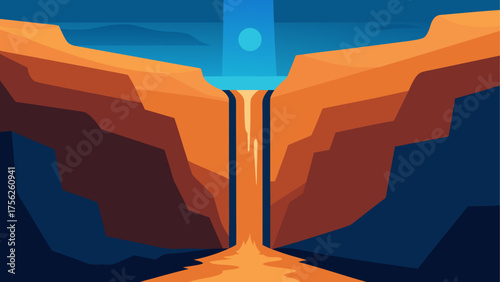 Waterfall between cliffs in blue scenery