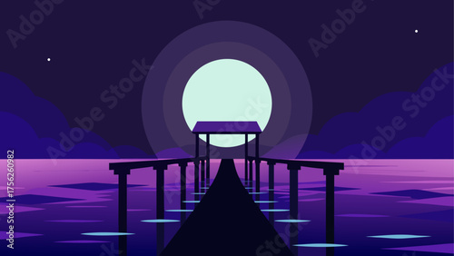 A pier stretching into a moonlit ocean