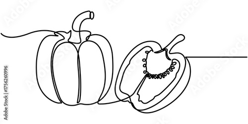 capsicum continuous one line drawing,  isolated on white background, outline illustration. 