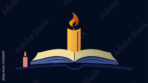 Candles illuminating an opened book at night