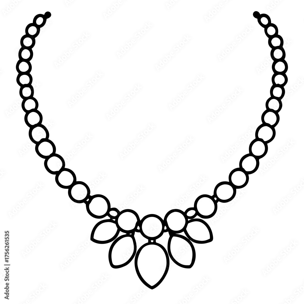 Fototapeta premium Beaded Necklace with Pendant, an Elegant Jewelry Line Art Icon