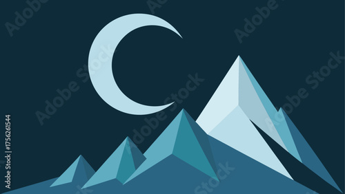 Mountains and moon in the night landscape